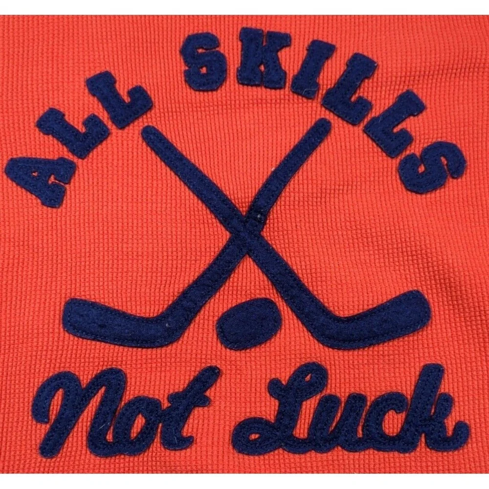 GAP Kids Orange Black All Skills Not Luck Hockey Sweater Long Sleeve Size M (8)‎